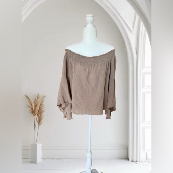 Tops - Stylish Off-Shoulder Tan Top